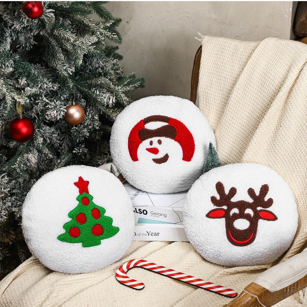 0158. 3 Pcs Cute Christmas Throw Pillows Stuffed NIP